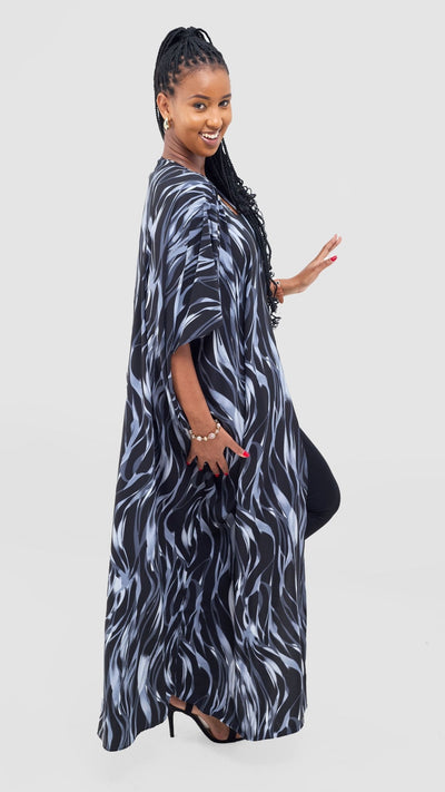 Vivo Samira Wide Kimono - Grey / Black Print - Shopzetu