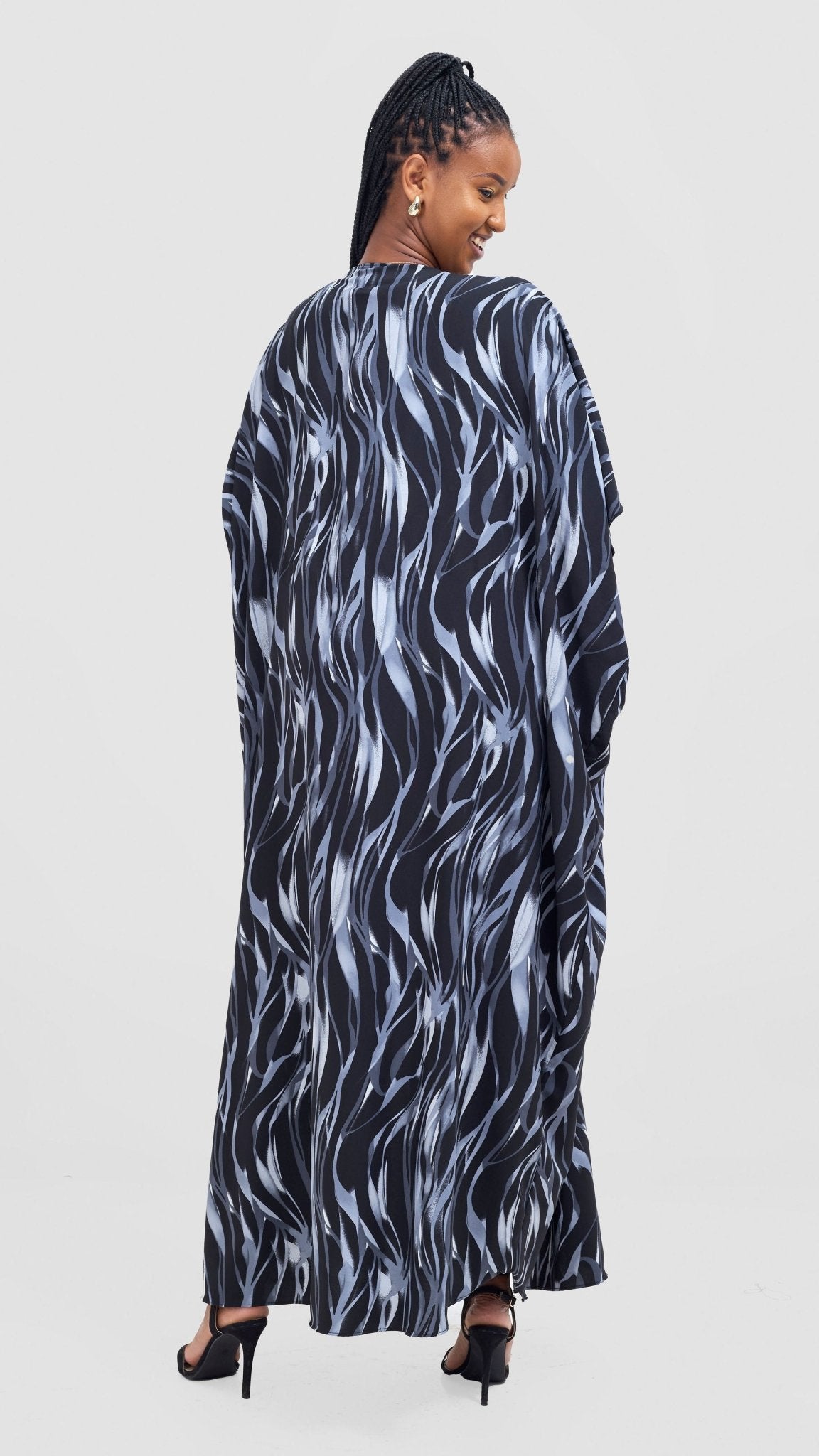 Vivo Samira Wide Kimono - Grey / Black Print - Shopzetu