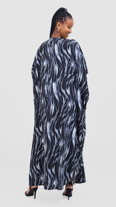 Vivo Samira Wide Kimono - Grey / Black Print - Shopzetu