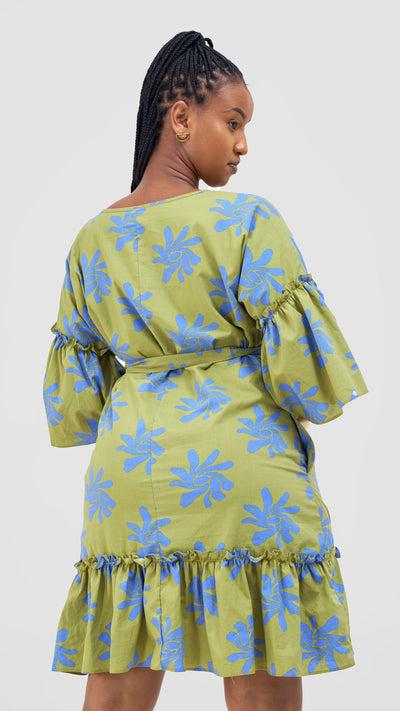Safari by Vivo  Naledi Flounce Tent Dress - Green / Blue Nale Print