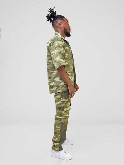 Zoya Temo Mens Zipped  Overshirt - Green Camo