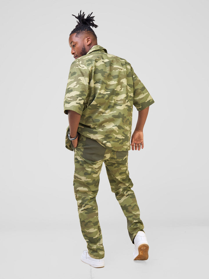 Zoya Temo Mens Zipped  Overshirt - Green Camo