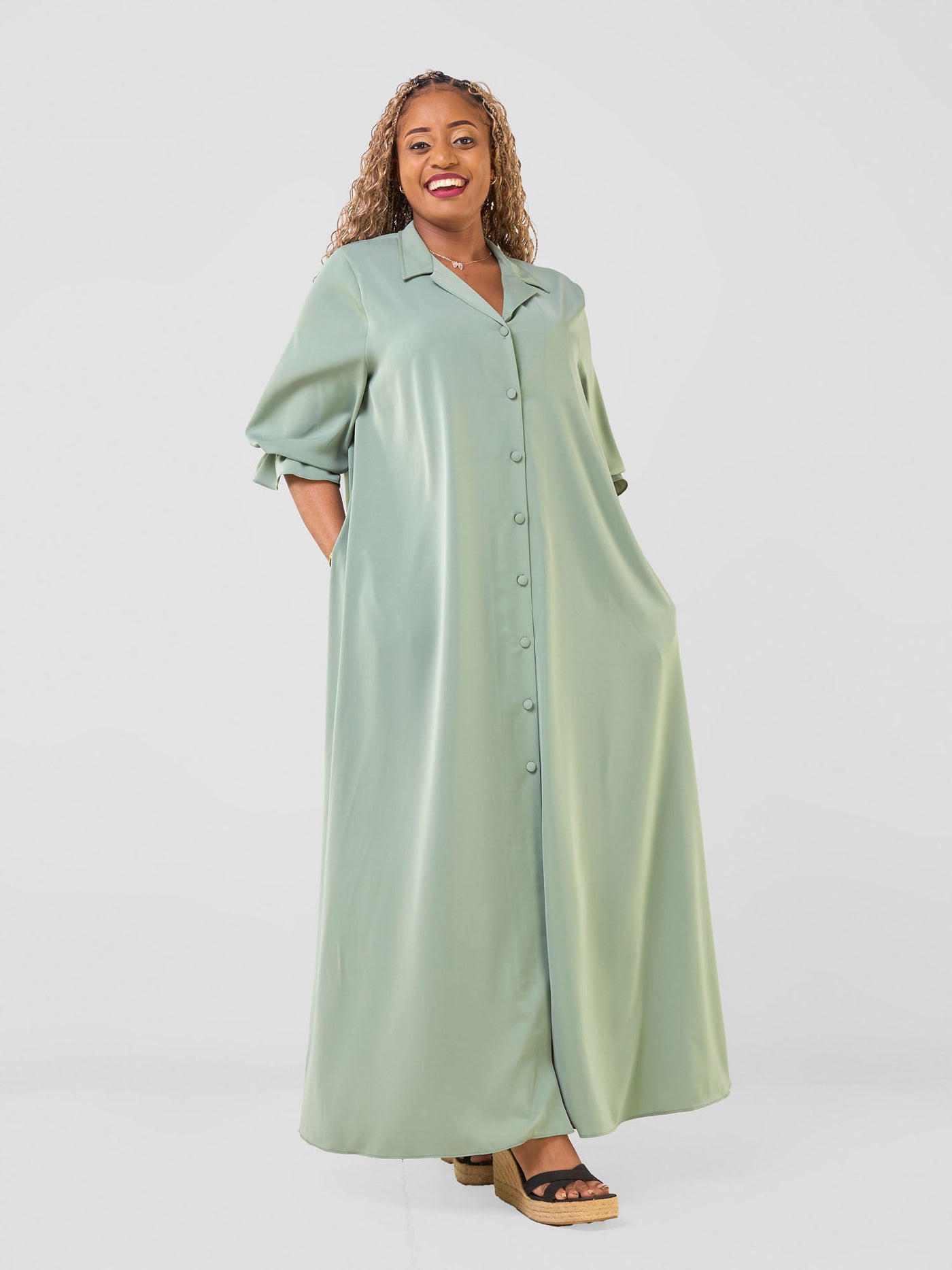 Vivo Hadiya Flounce Sleeve Maxi - Olive