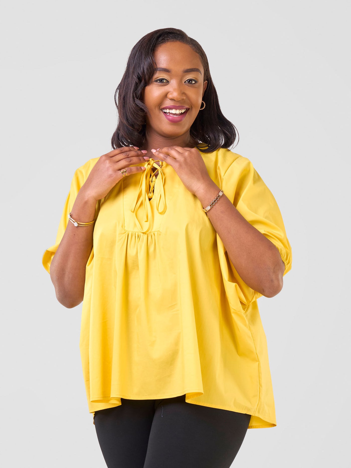 Safari by Vivo Njano Tie Front Wide Top - Mustard