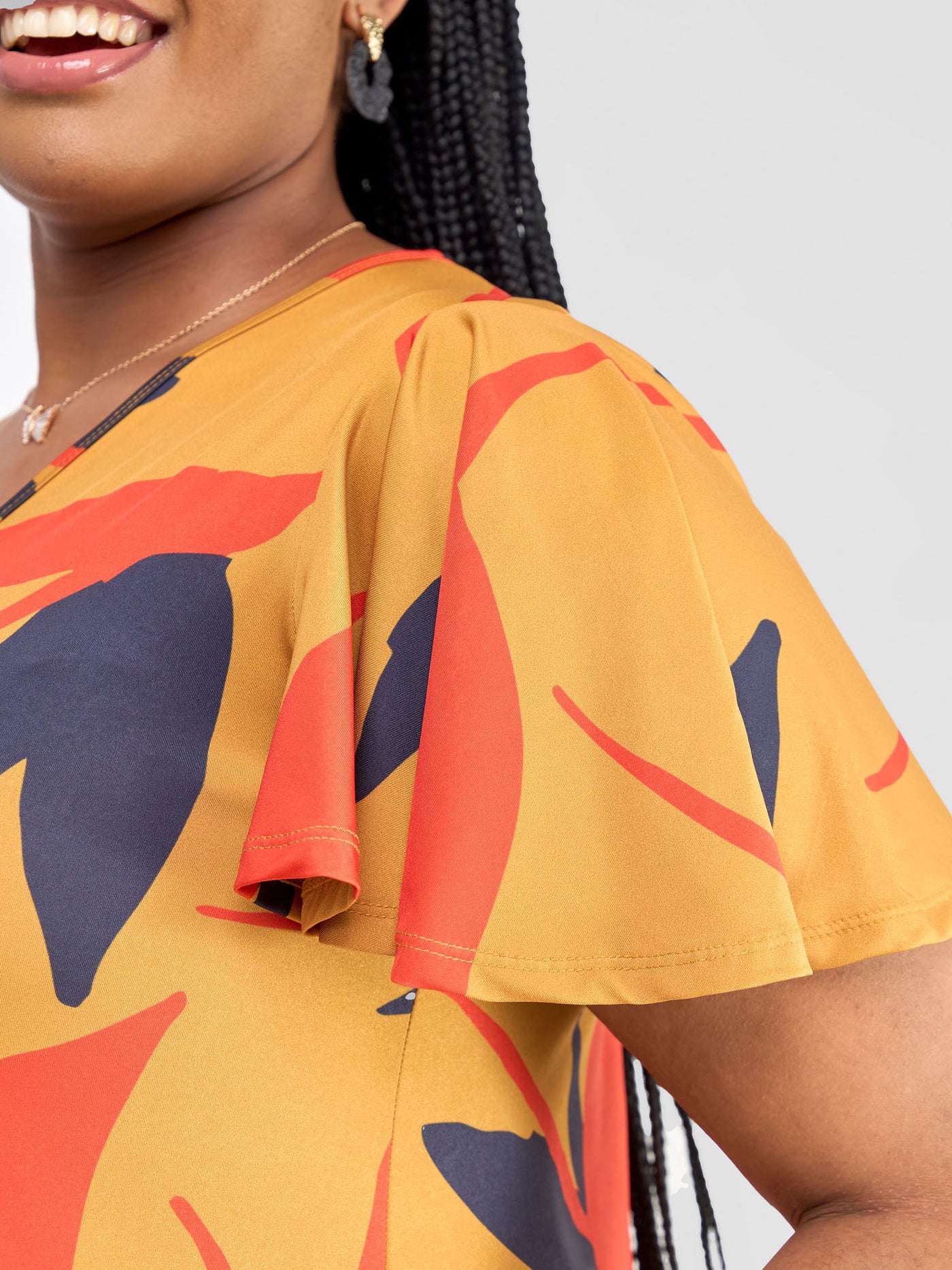 Vivo Ruwa Flounce Sleeve Tent Maxi Dress - Mustard / Orange Mizan Print