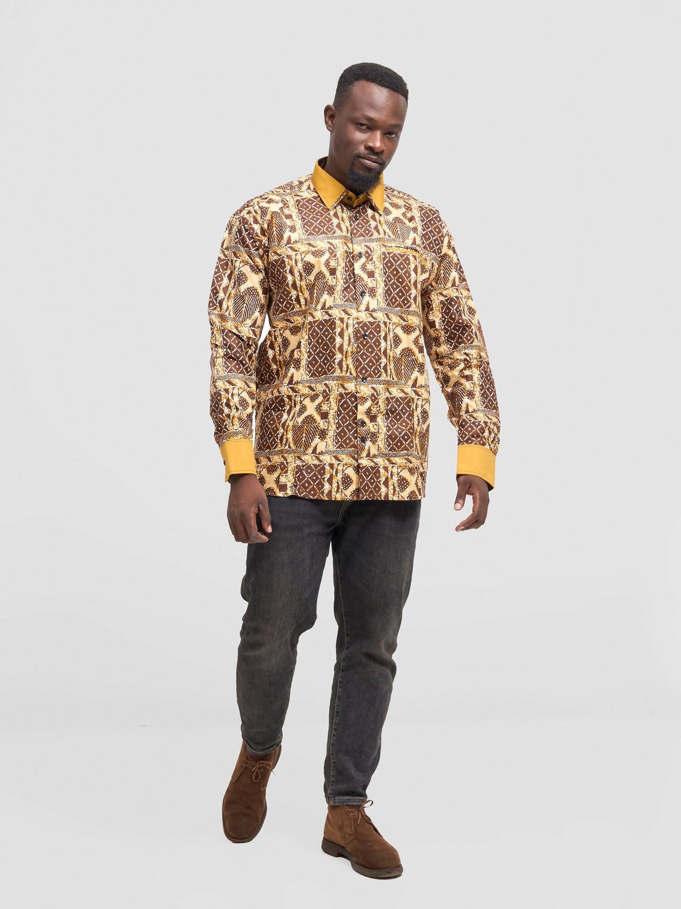 Mendilines Warm African Shirt - Brown Print - Shopzetu