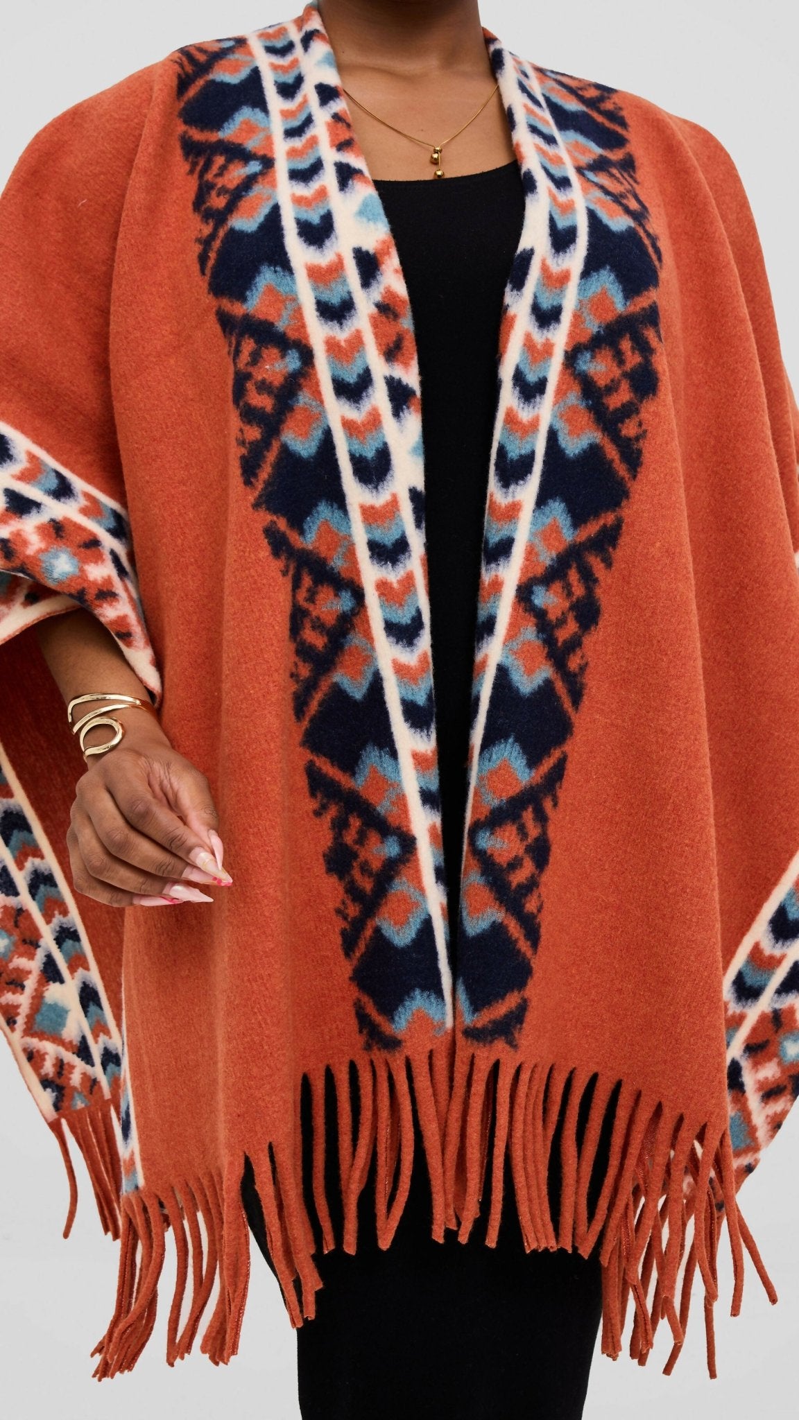 Silk House Collection Ari Poncho - Orange - Shopzetu