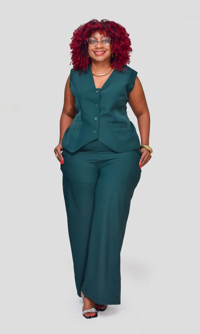 Thick & Fab Missy Waistcoat Set - Green - Shopzetu
