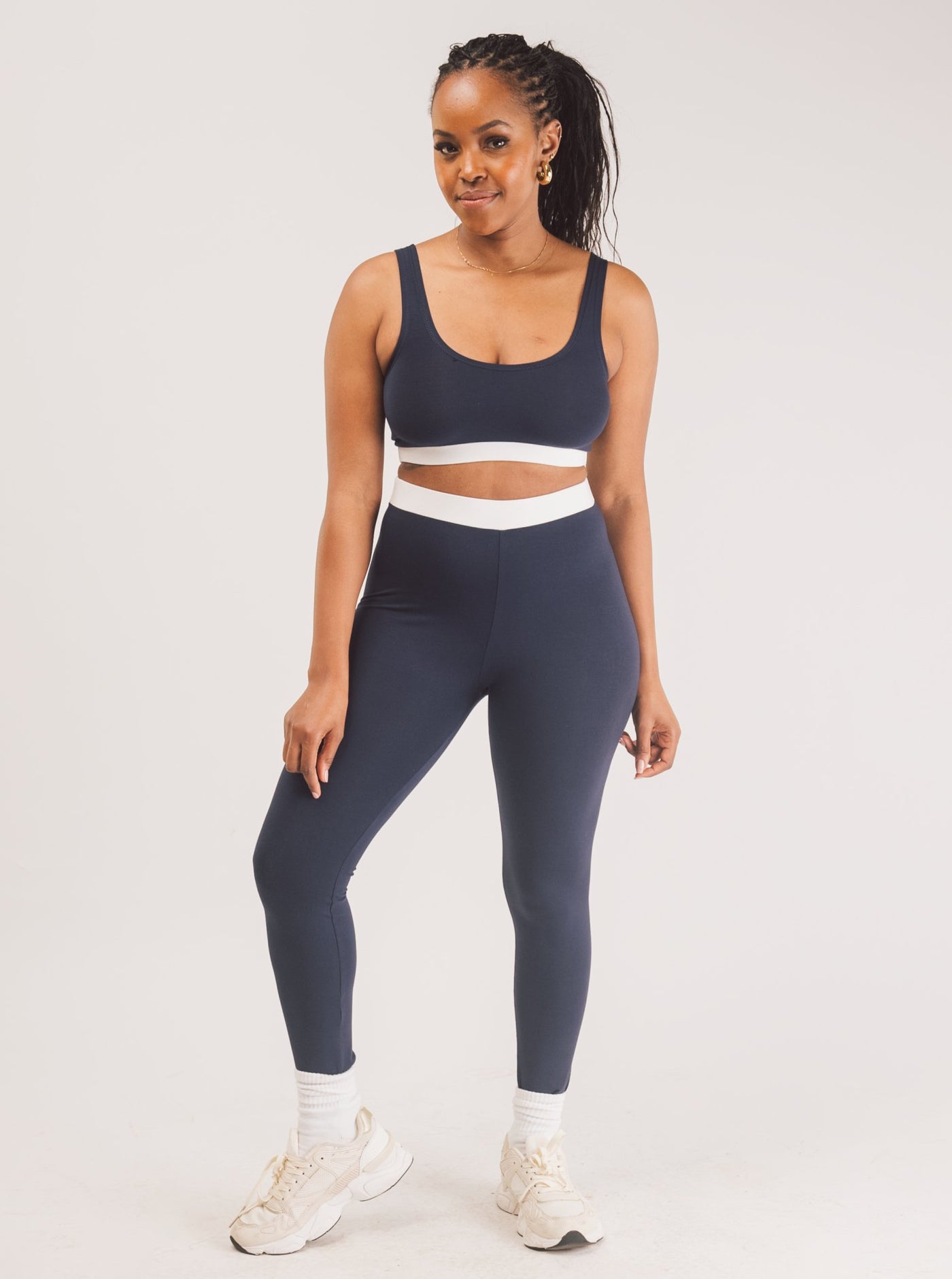 Vivo X This Is Essential Scooped Neck Bralette - Navy Blue / White - Shopzetu