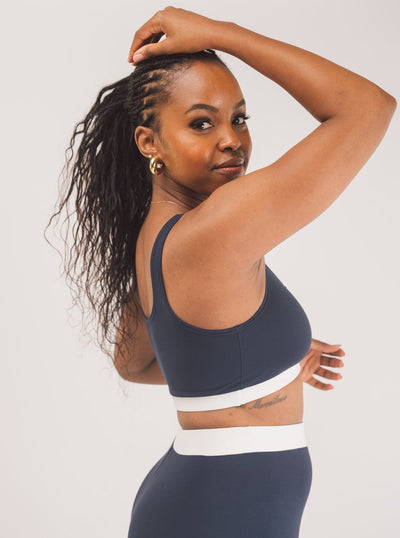 Vivo X This Is Essential Scooped Neck Bralette - Navy Blue / White - Shopzetu