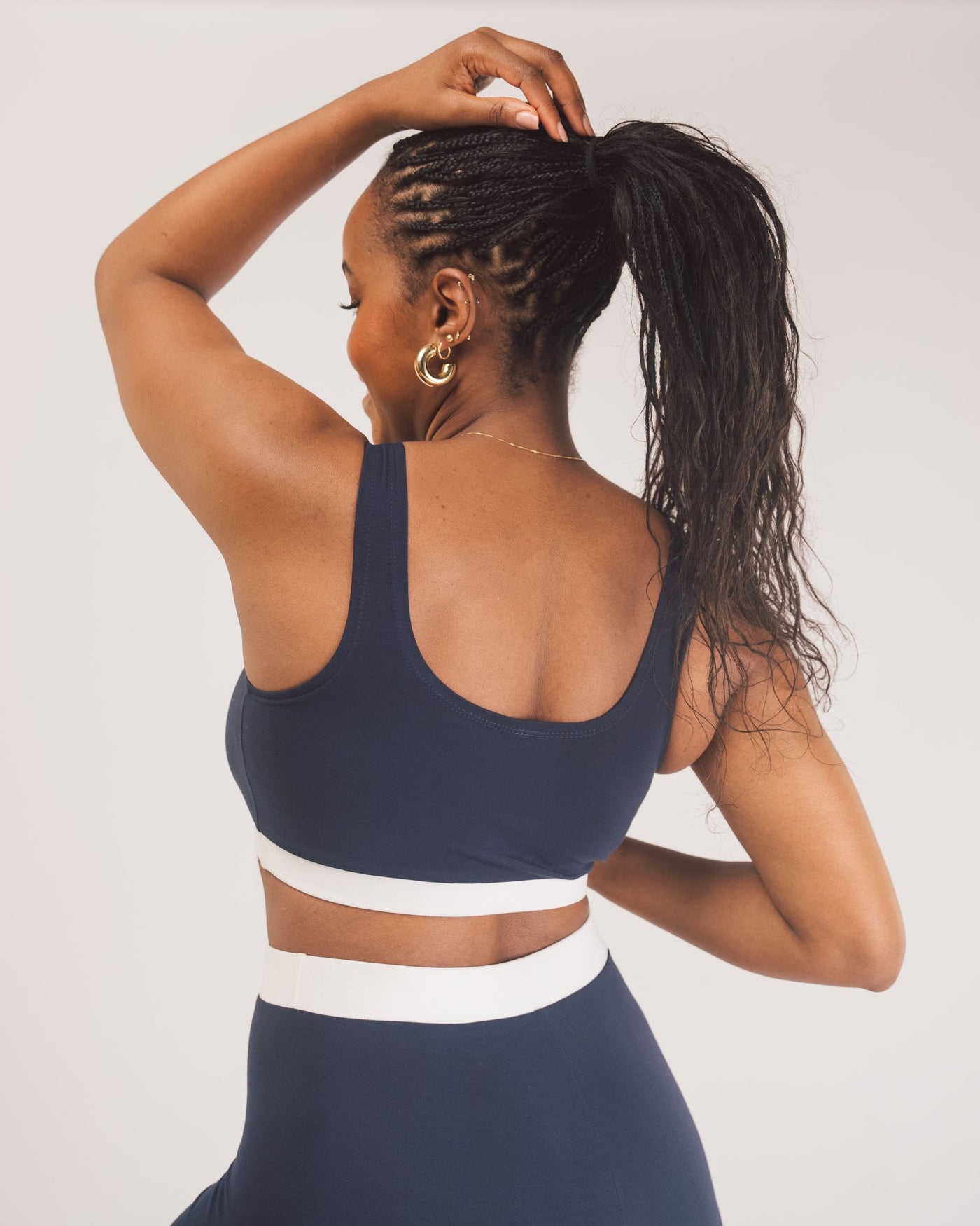 Vivo X This Is Essential Scooped Neck Bralette - Navy Blue / White - Shopzetu