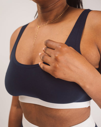 Vivo X This Is Essential Scooped Neck Bralette - Navy Blue / White - Shopzetu