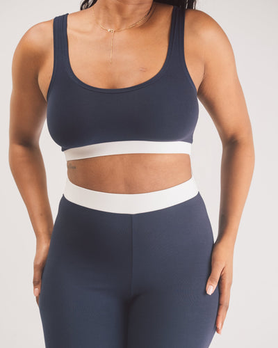 Vivo X This Is Essential Scooped Neck Bralette - Navy Blue / White - Shopzetu