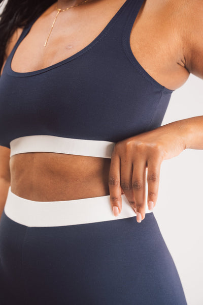 Vivo X This Is Essential Scooped Neck Bralette - Navy Blue / White - Shopzetu