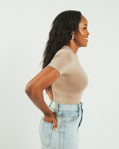Vivo X This Is Essential Short Sleeve Bodysuit - Taupe - Shopzetu