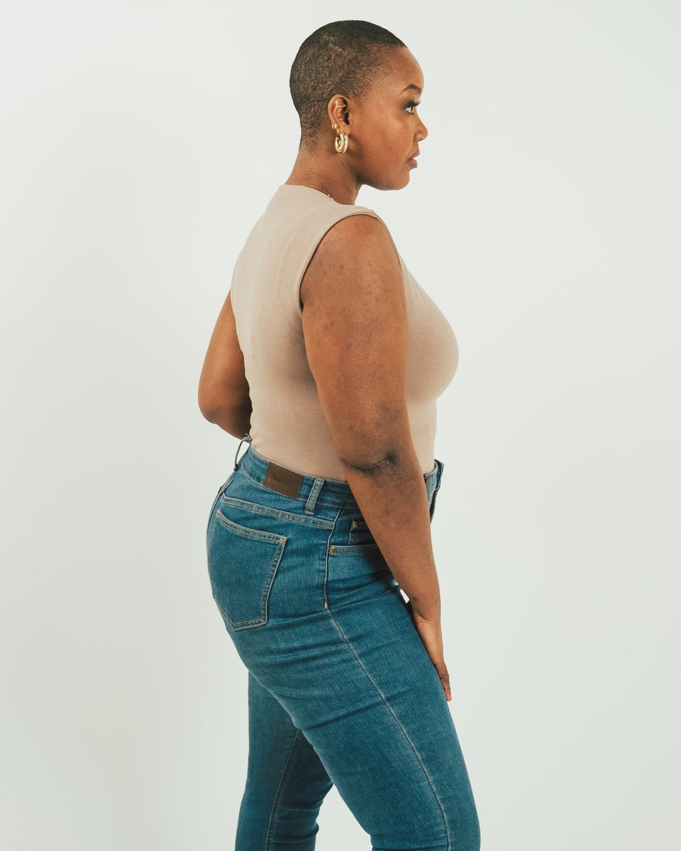 Vivo X This Is Essential Sleeveless Boat Neck Bodysuit - Taupe - Shopzetu