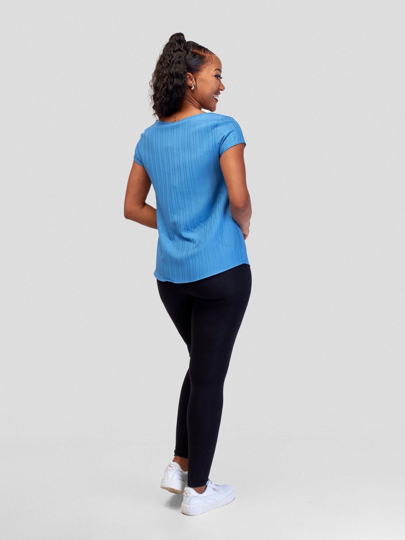 Vivo Basic Crepe Cap Sleeve Top - Light Blue - Shopzetu