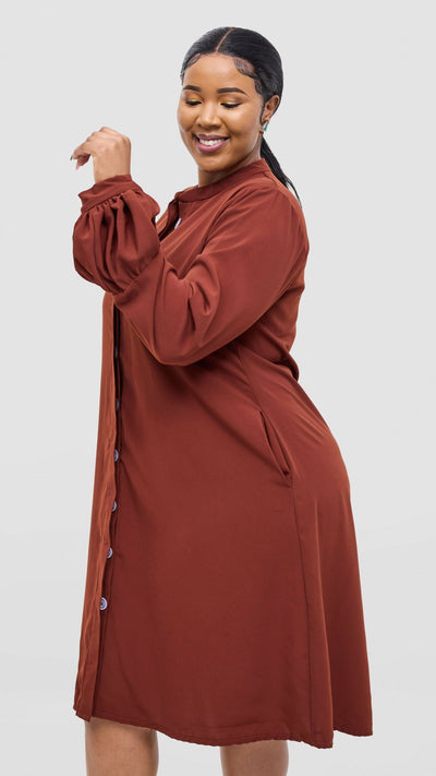 Lucille Couture Elaine Shirt Dress - Brown - Shopzetu