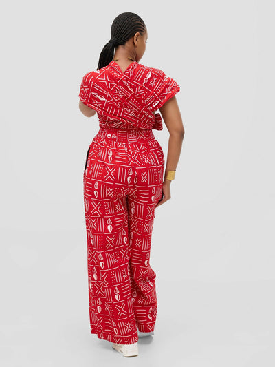 Waridi Africa Njema Jumpsuit - Red /White African Print - Shopzetu