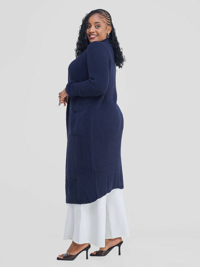 Anel’s Knitwear Midi Kimono - Navy Blue - Shopzetu