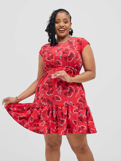 Lizola Jana Shift Dress - Red flowered - Shopzetu