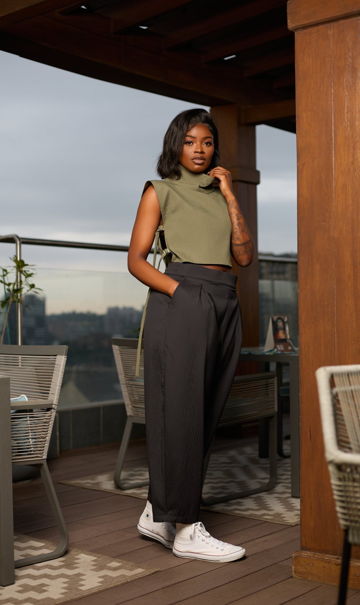 Shiv & Shikie X Safari Turtleneck Vest - Olive - Shopzetu