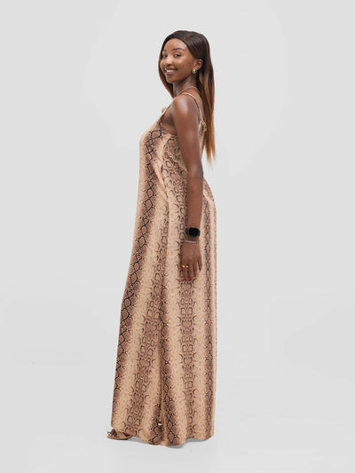 Lokali Designs Nala Shift Dress - Brown Print - Shopzetu