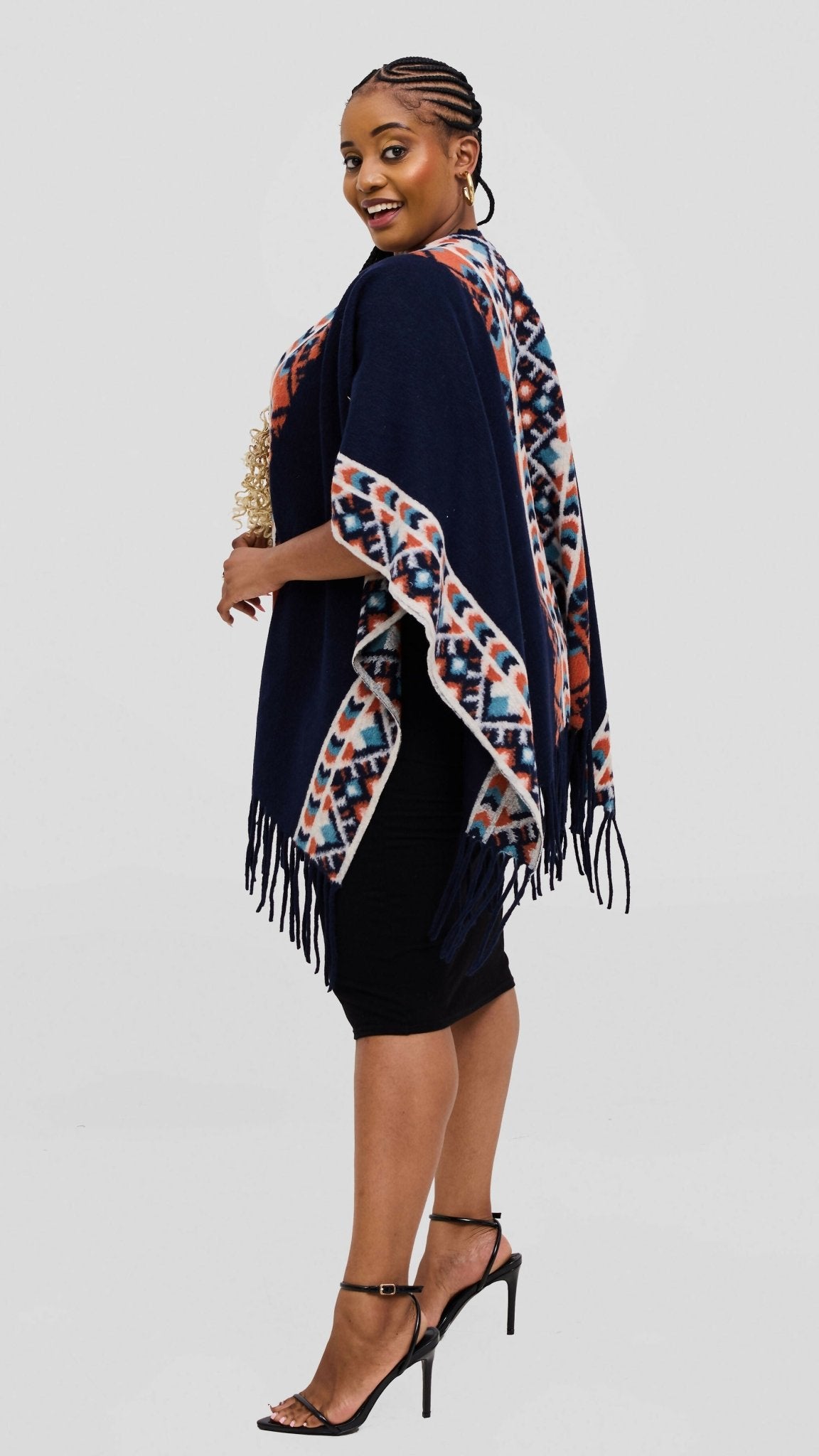 Silk House Collection Ari Poncho - Navy - Shopzetu