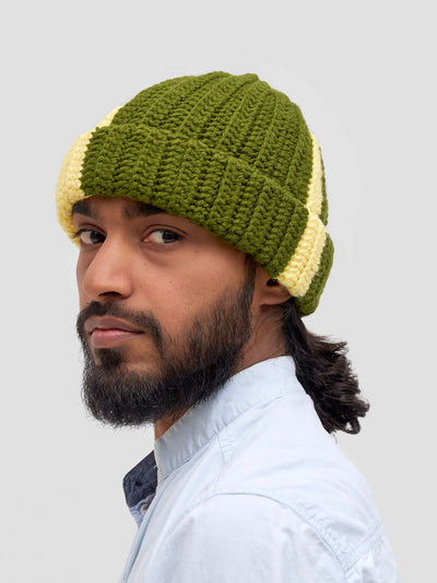 Twist & Turn Beanie Hat - Green / Yellow - Shopzetu