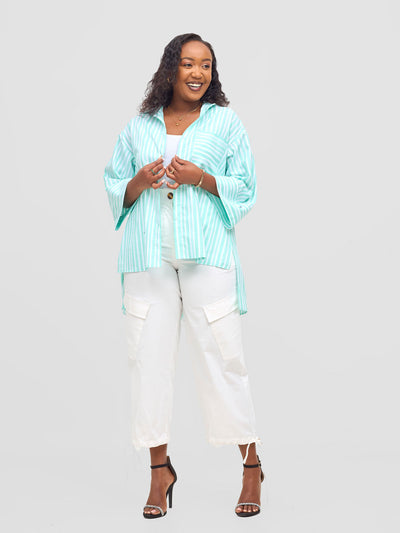 Safari by Vivo Mansi Hi-Low Shirt - Green Stripes