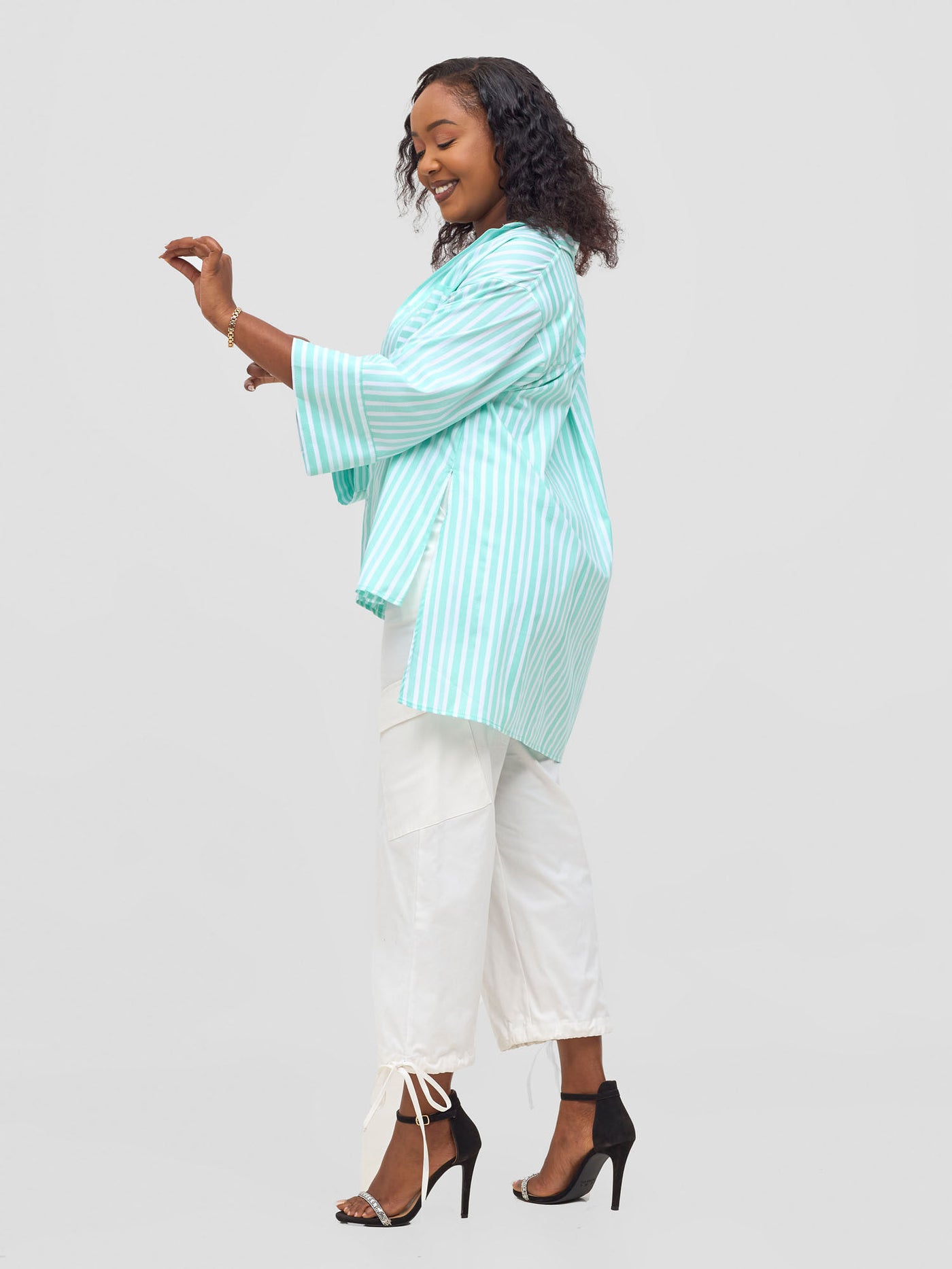 Safari by Vivo Mansi Hi-Low Shirt - Green Stripes