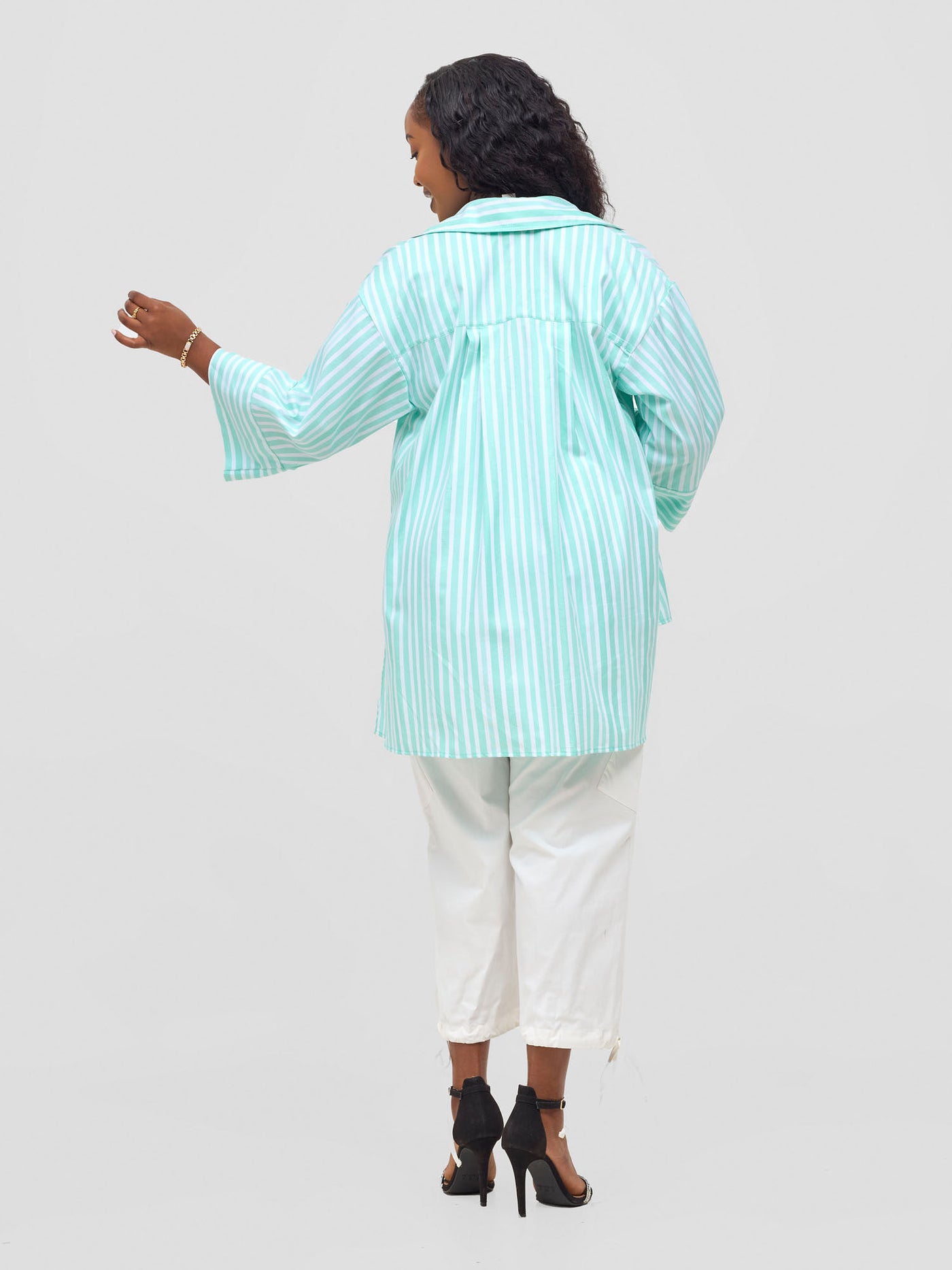 Safari by Vivo Mansi Hi-Low Shirt - Green Stripes