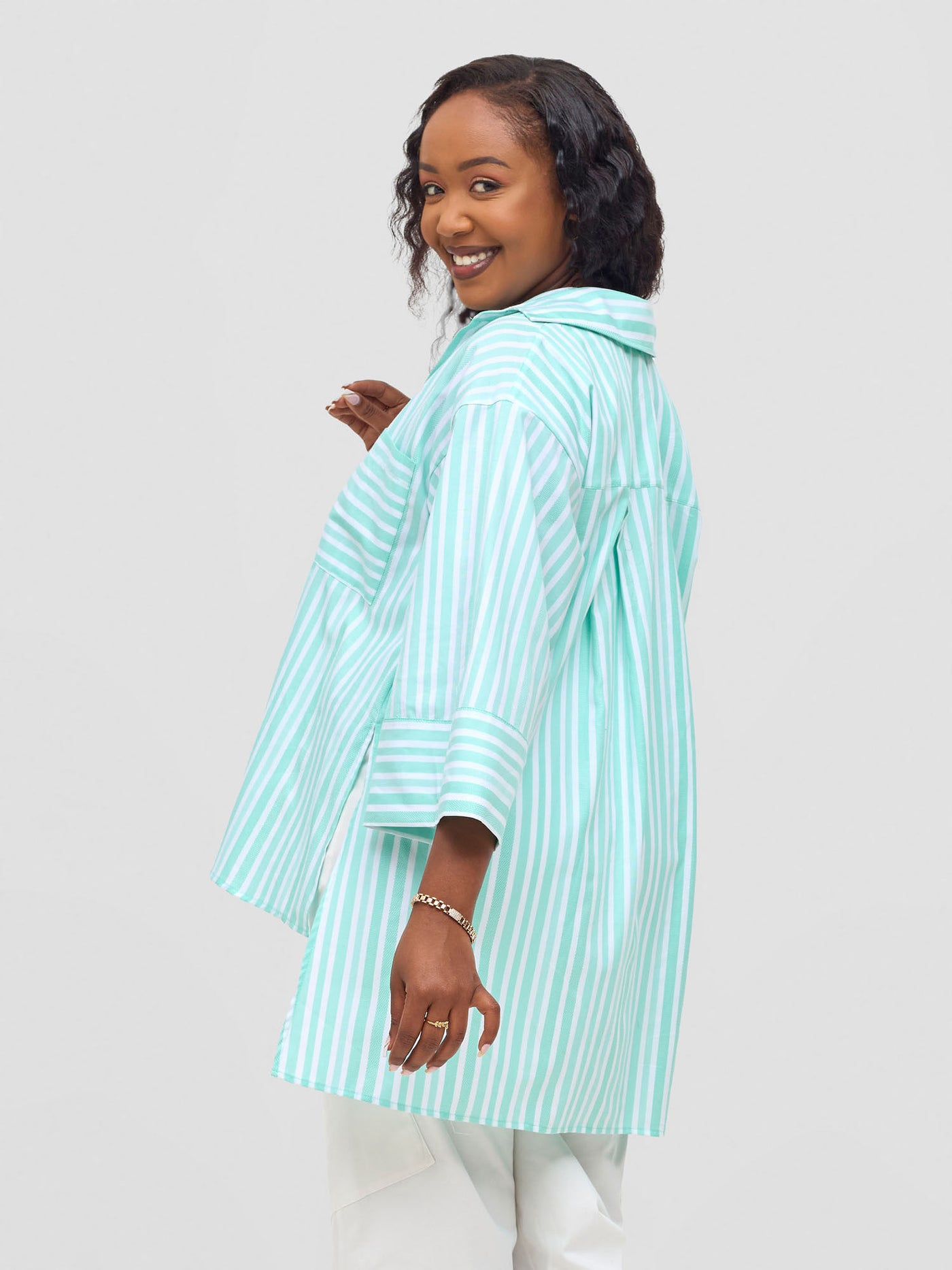 Safari by Vivo Mansi Hi-Low Shirt - Green Stripes