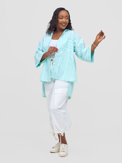 Safari by Vivo Mansi Hi-Low Shirt - Green Stripes