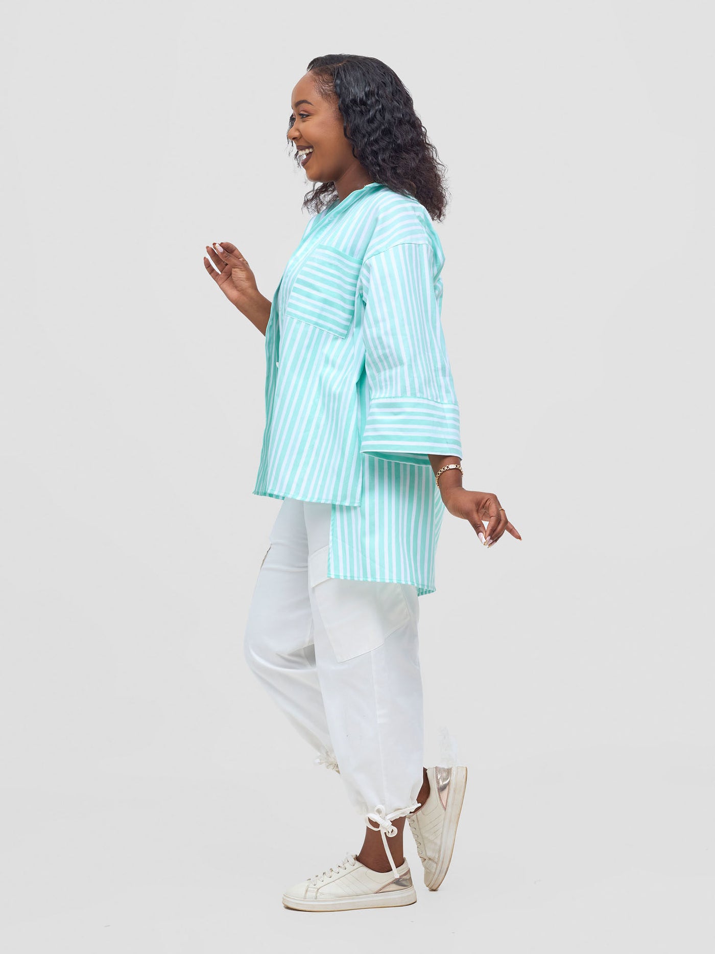 Safari by Vivo Mansi Hi-Low Shirt - Green Stripes