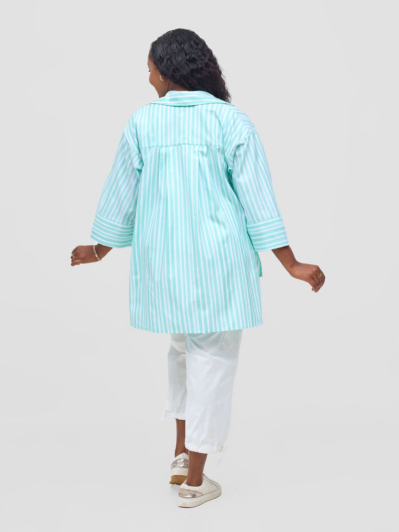 Safari by Vivo Mansi Hi-Low Shirt - Green Stripes