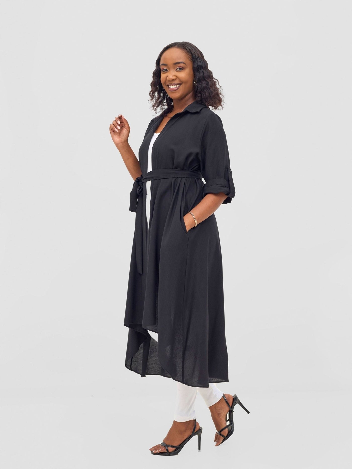 Vivo Ava 3/4 Sleeve Kimono - Black - Shopzetu