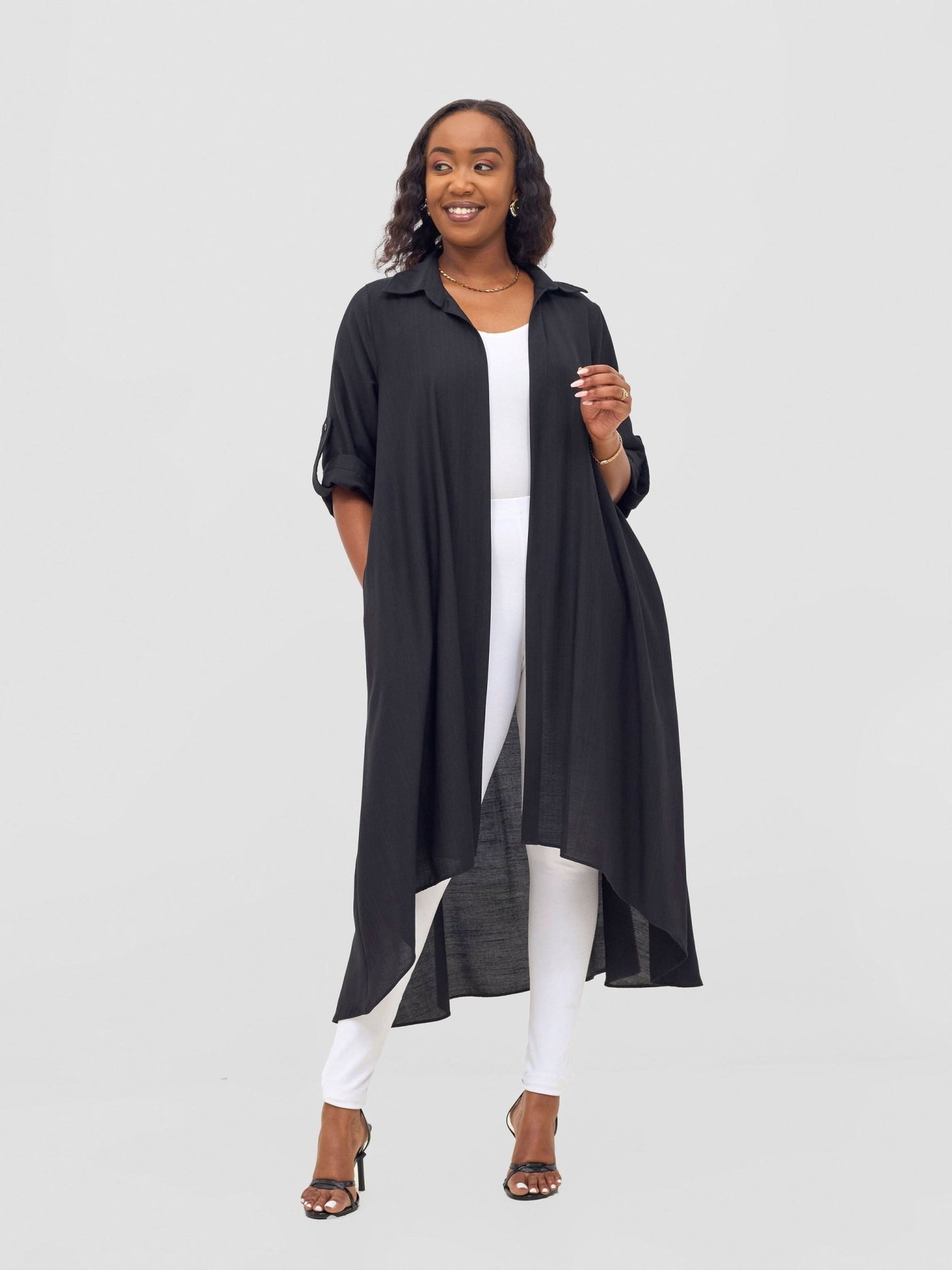 Vivo Ava 3/4 Sleeve Kimono - Black - Shopzetu