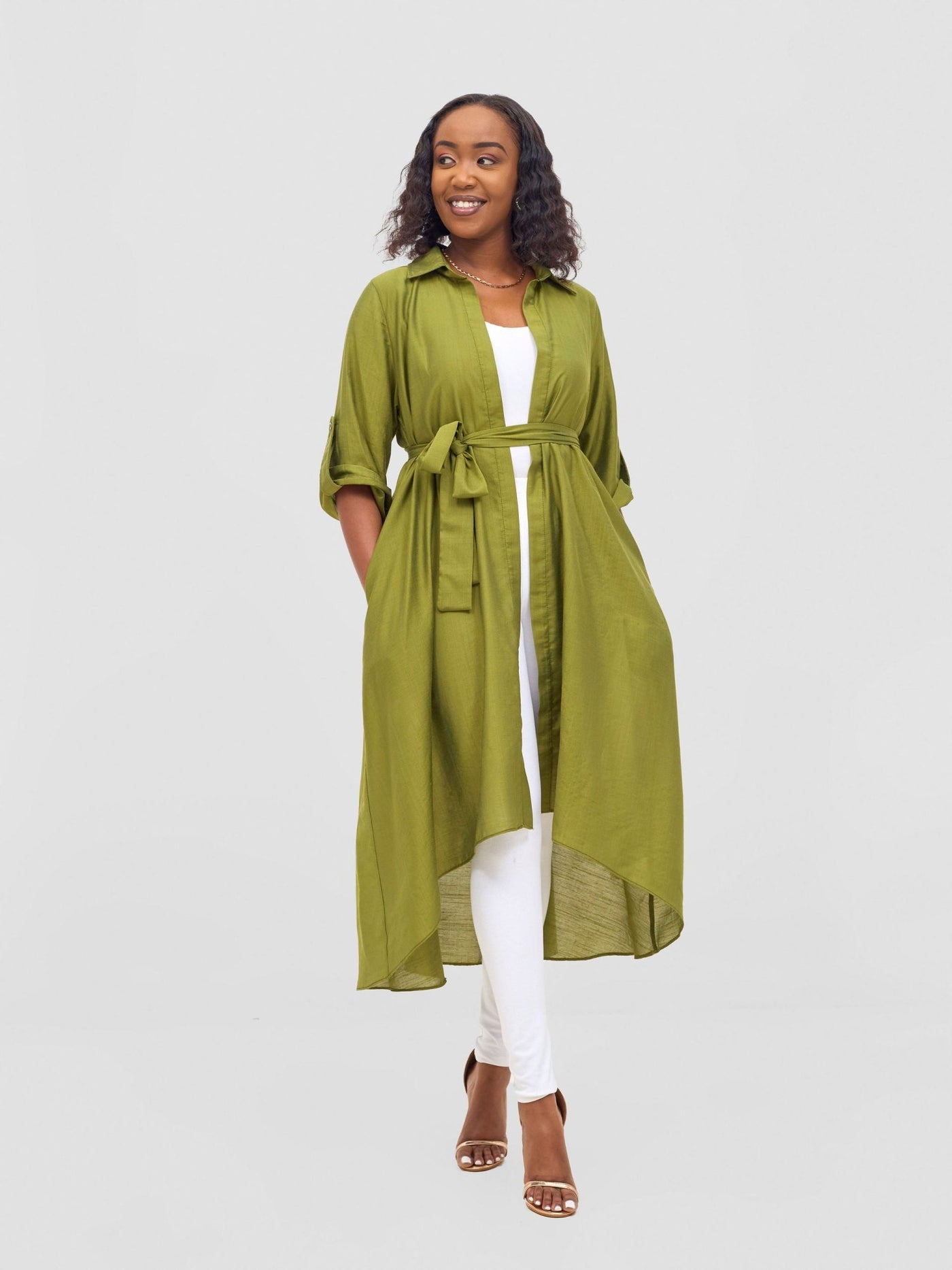 Vivo Ava 3/4 Sleeve Kimono - Dark Olive - Shopzetu