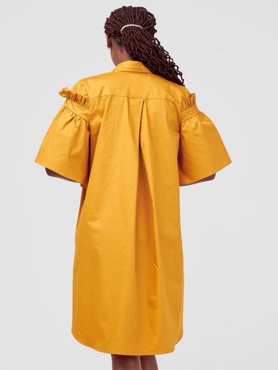 Safari by Vivo Mali Gathered Flounce Sleeve Shirt Dress - Mustard