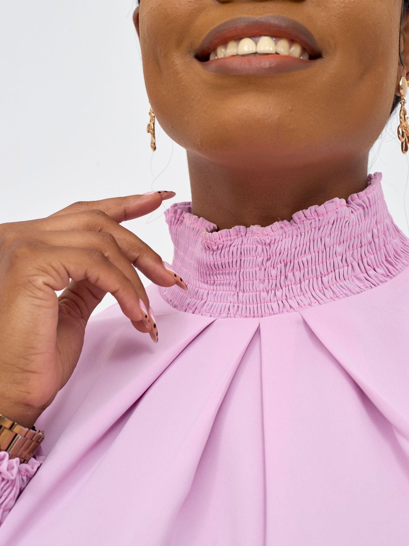 Vivo Ayah Bishop Sleeve Mock Neck Top - Lilac - Shopzetu