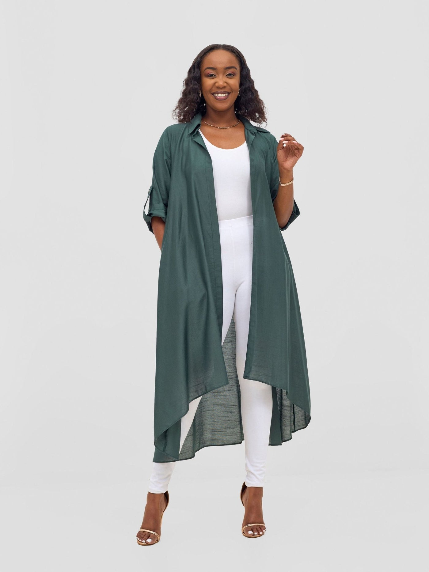 Vivo Ava 3/4 Sleeve Kimono - Dark Green - Shopzetu
