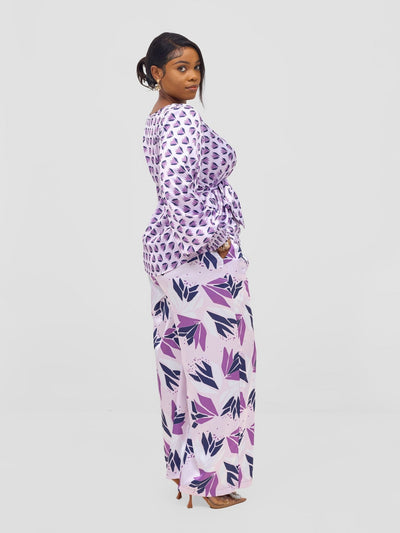 Vivo Ayah Shirred Cuff Loose Top - Lilac / Navy Ullu Print - Shopzetu