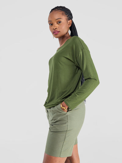 Safari by Vivo Bush Drop Shoulder Long Sleeve Top - Hunters Green