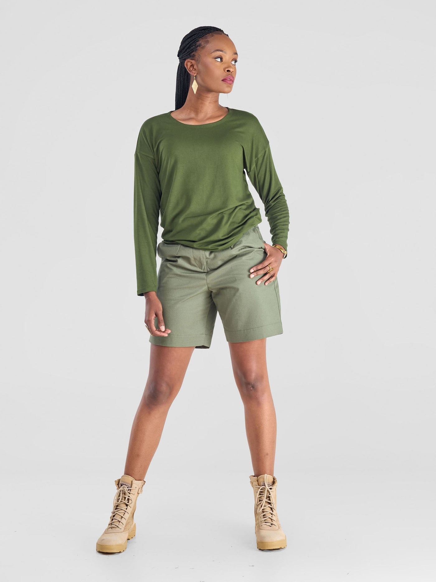 Safari by Vivo Bush Drop Shoulder Long Sleeve Top - Hunters Green