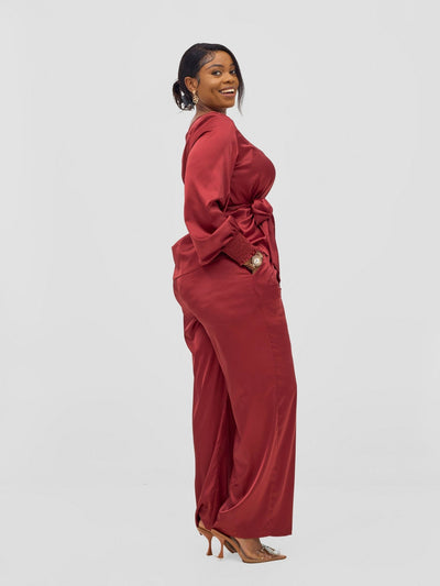 Vivo Ayah Satin Pants - Dark Red - Shopzetu