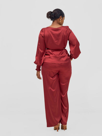 Vivo Ayah Shirred Cuff Loose Top - Dark Red - Shopzetu