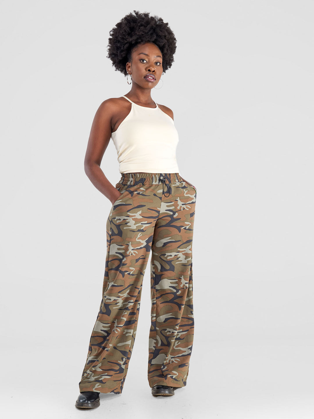 Yuni Wide Leg Pants - Camo Brown