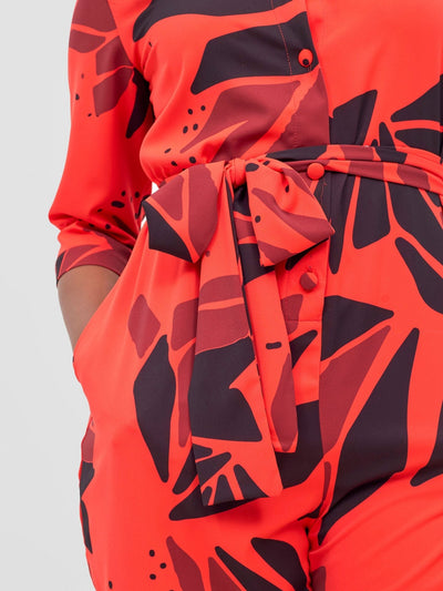 Vivo Ayah 3/4 Sleeve Jumpsuit - Orange / Grey Tullu Print - Shopzetu