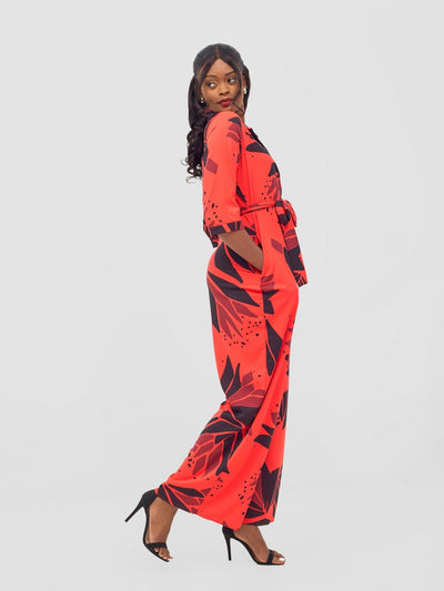 Vivo Ayah 3/4 Sleeve Jumpsuit - Orange / Grey Tullu Print - Shopzetu